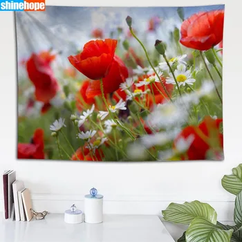 

Creative DIY Design Customized Poppy Flowers Wall hanging Tapestry Peach Skin Dormitory Family Bedroom Decor Blanket