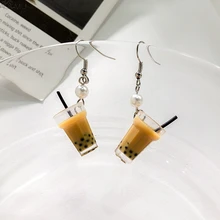 AOMU, Япония, уникальные милые серьги-гвоздики для женщин, девушек, персональные, молочный чай, напиток, забавные, вечерние, ювелирные изделия, подарки