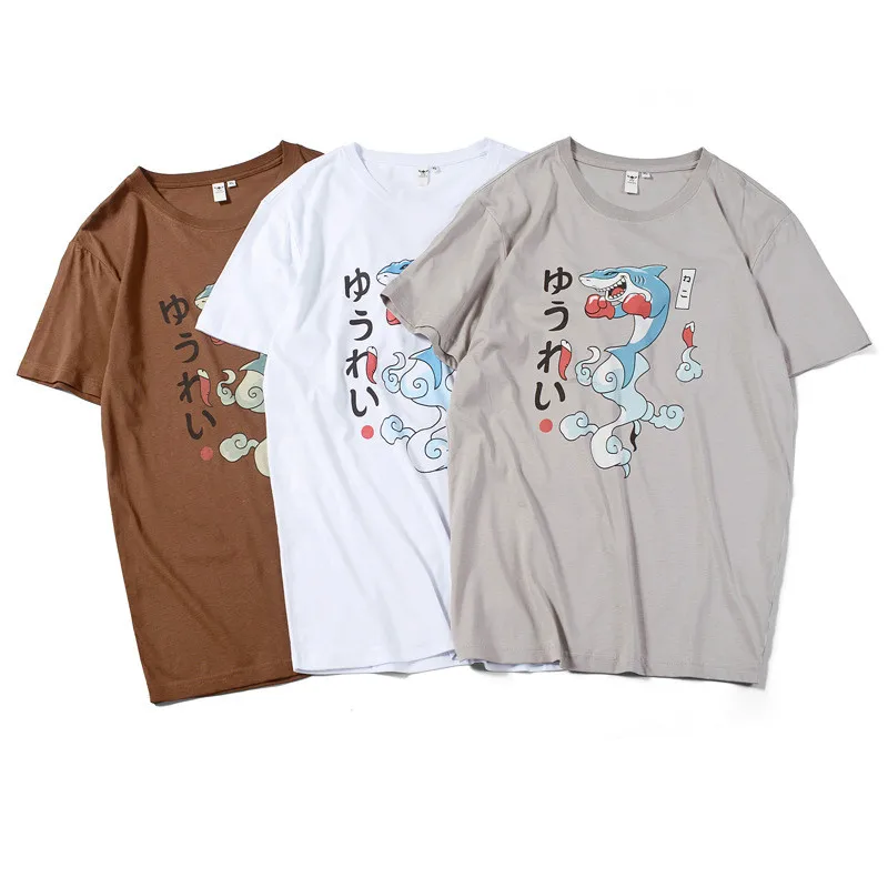 100% хлопок Для мужчин Топ боксерские Акула печати Harajuku Street Wear сезон: весна–лето с