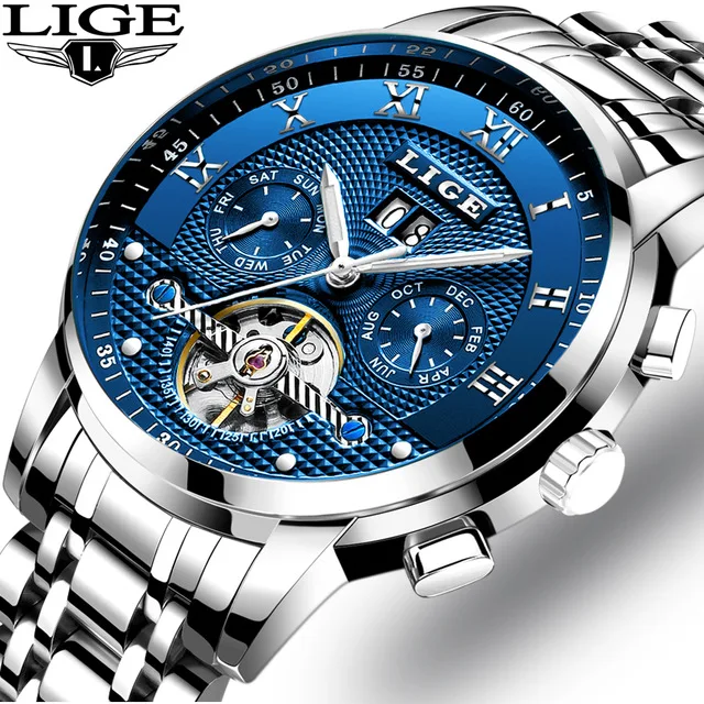 

LIGE Watch Men Luxury Brand Tourbillon Automatic Mechanical Watches Men Business Waterproof Wrist Watch Clock Relogio Masculino