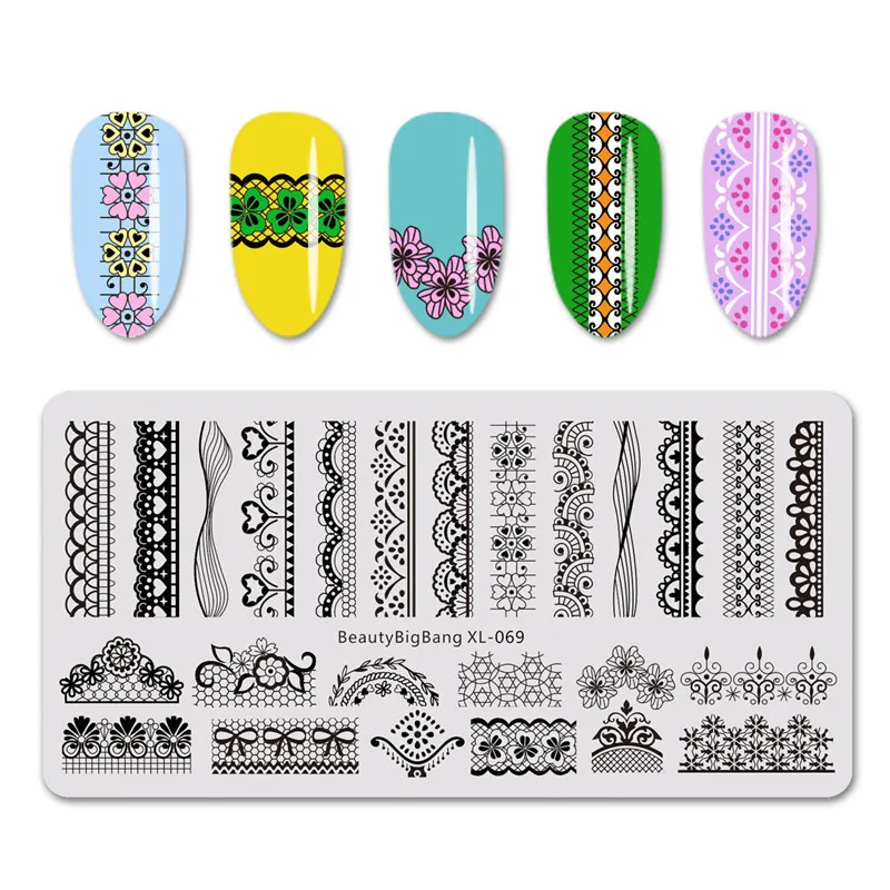 BeautyBigBang Stamping Plates Striped Geometric Patterns Nail Art Tools DIY Nails Image Stainless Steel Stamping Plate XL-016