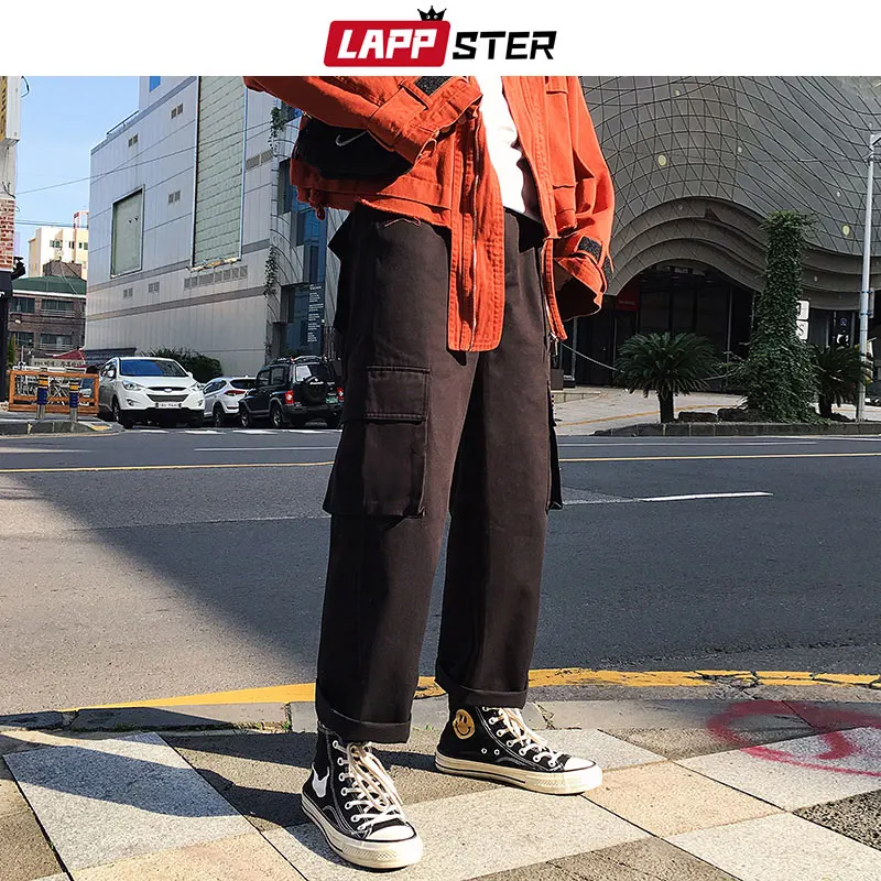 LAPPSTER Харадзюку уличная шаровары 2019 летние мужские хип хоп трико для мужчин брюки карманы японский стиль черные брюки карго