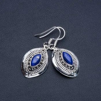 

Natural Lapis Lazuli Boho Style 925 Sterling Silver Drop Earrings 1 1/2" R1524