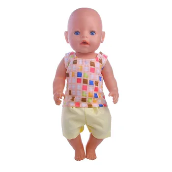 

Luckydoll Mini Doll Clothes Sleeveless Top + Yellow Shorts for 43cm Baby Doll Accessories Toys Best Children's Christmas Gifts