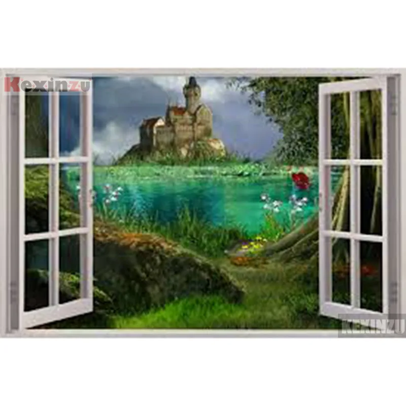 

kexinzu Full Square/Round 5D Diy Diamond Painting Cross Stitch "Window Scenery " Diamond 3D Embroidery Mosaic Home Decor 066