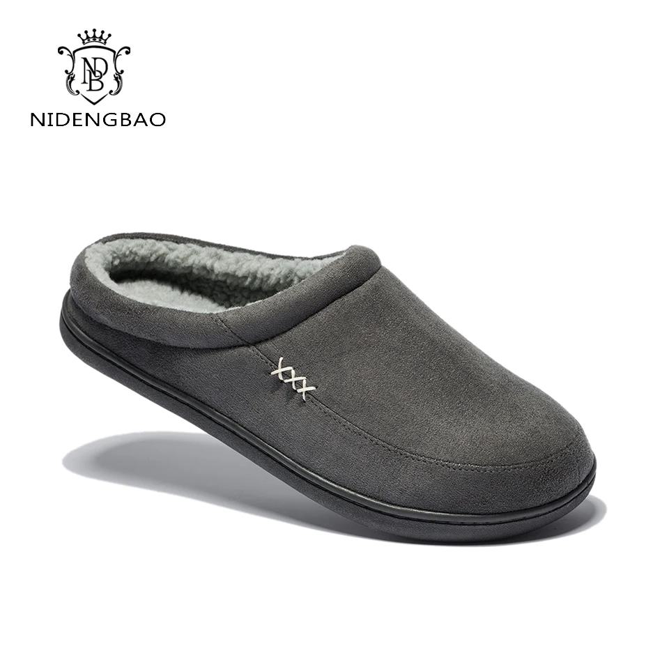 Skup NDB męskie kapcie ciepłe z pianki memory zamszowe buty pluszowe Shearling pokryte poślizgu na kryty odkryty Clog kapcie do domu Plus rozmiar 40 50