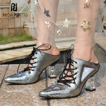 

Prova Perfetto Lace Up Women Slippers Pointed Toe Summer Gladiator Sandals High Heel Slides Female Slipper Sexy Stiletto
