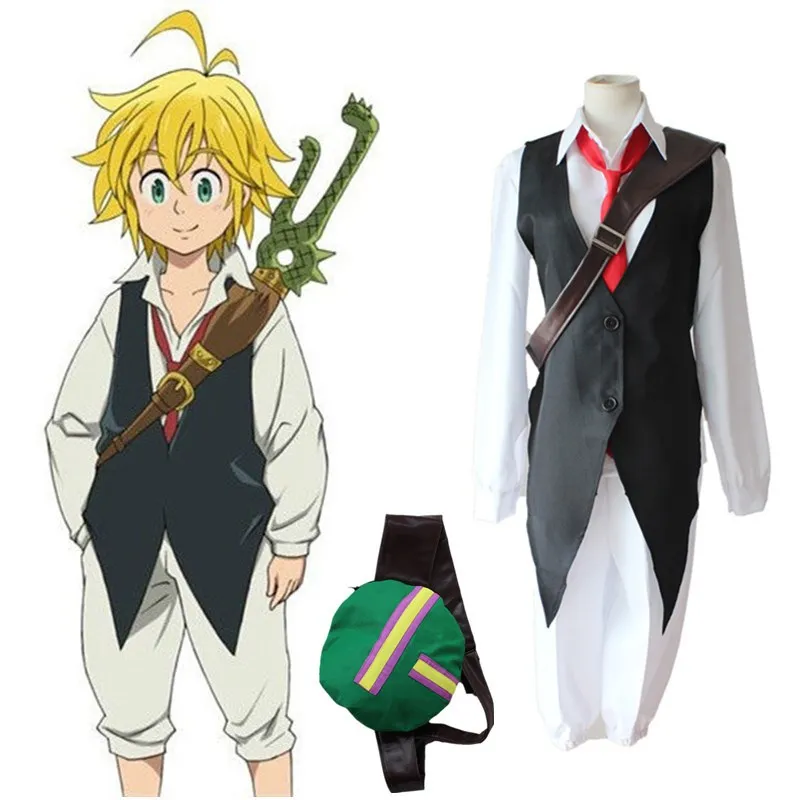 

Anime Seven Deadly Sins nanatsu no taizai Dragon Sin Wrath of Meliodas Cosplay Costume Full Set Uniform Shirt vest tie trousers