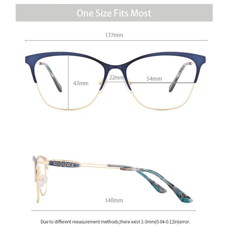 Metal Women Spectacle frame New Design Optical Prescription Glasses Frame Clear lens Blue Color Eyeglasses#3742