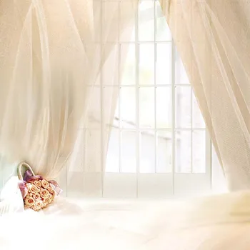 

5X7ft White Window Pink Curtain Vinyl Cloth Wedding Children Photography Backgrounds for Photo Studio Photo Backdrops CM-4032