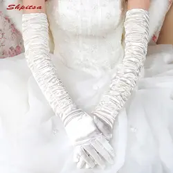 Белые или цвета слоновой кости Длинные атласные свадебные перчатки для женщин невесты