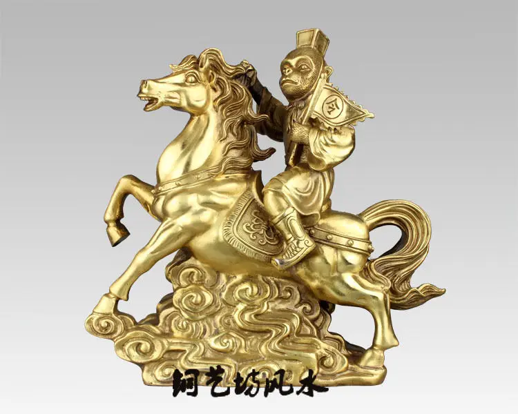 

China Fengshui Monkey Messager Ride Horse Bronze Statue ##