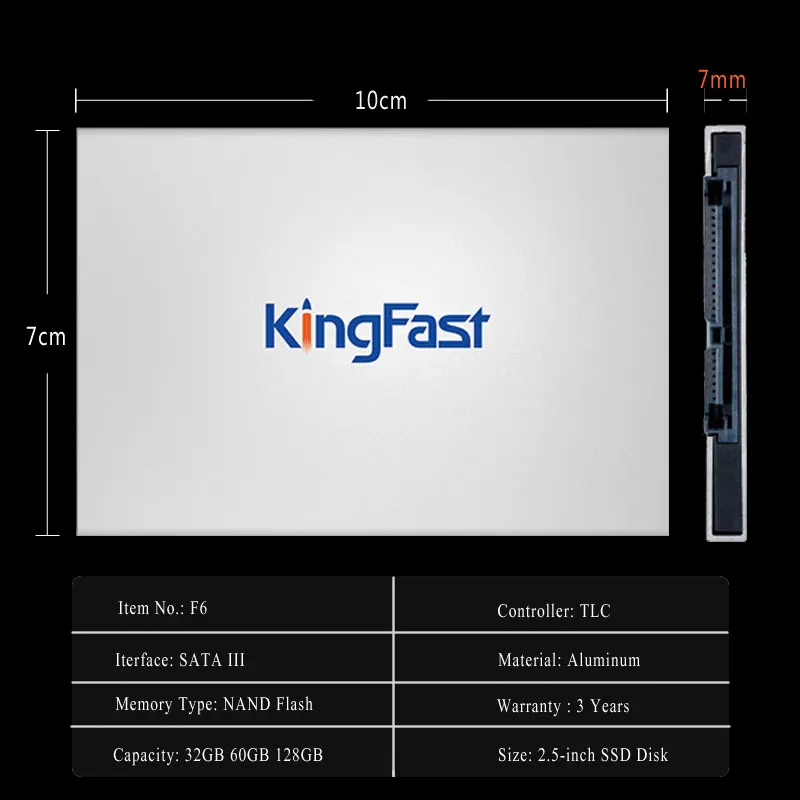  F6 Kingfast 7mm metal 2.5inch internal SSD 32GB 60GB 128GB SATAIII 6GBps HDD Solid State Hard Disk 