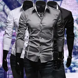 Для мужчин модные роскошные Повседневное Slim Fit с длинным рукавом Flanger деловая модельная одежда рубашка Топы корректирующие