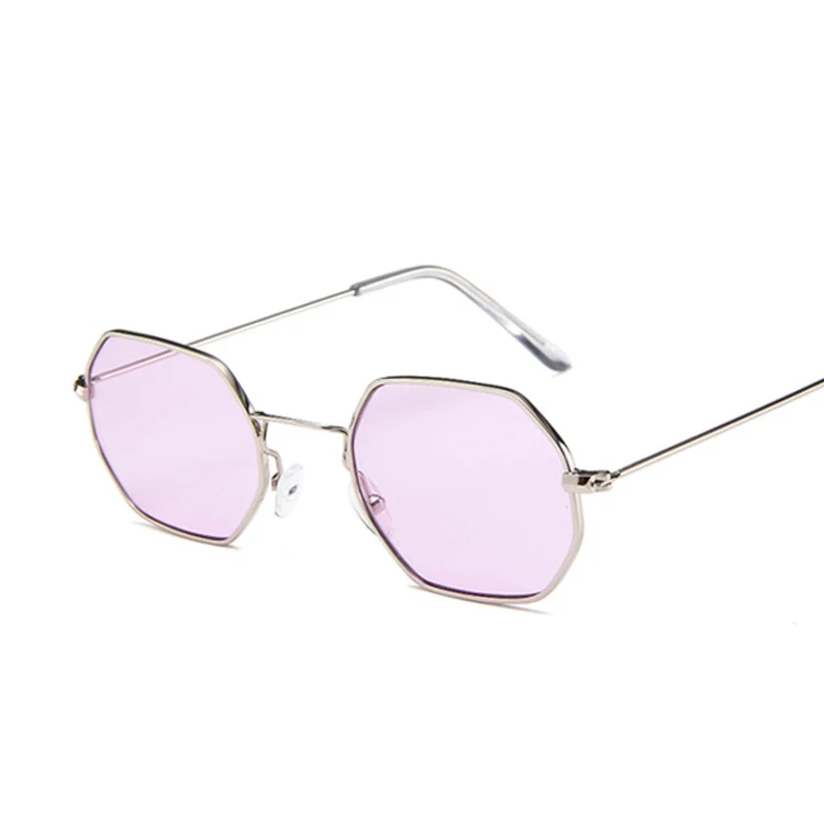 Модные солнцезащитные очки женские розовые оттенки маленькая оправа полигоновые прозрачные линзы Солнцезащитные очки Мужские Винтажные Солнцезащитные очки Шестигранная металлическая оправа - Цвет линз: Silver Purple
