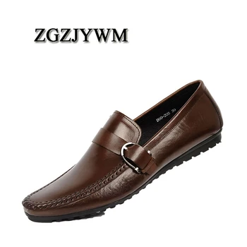 

ZGZJYWM Brand Moccasins Men Genuine Leather Casual Breathable Lazy Hasp Men's Clothing Men Business Casual Boat Flats Shoes