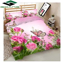 Best Price GOANG luxury bedding set bed sheet duvet cover pillow case 3d digital printing rose flower with butterfly home textiles Decor