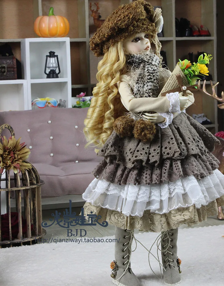 1/4 1/3 шкала BJD платье+ носки+ шапка+ шарф Набор для BJD/SD аксессуары для кукольной одежды, в комплект не входят кукла, обувь, парик и аксессуары 1528