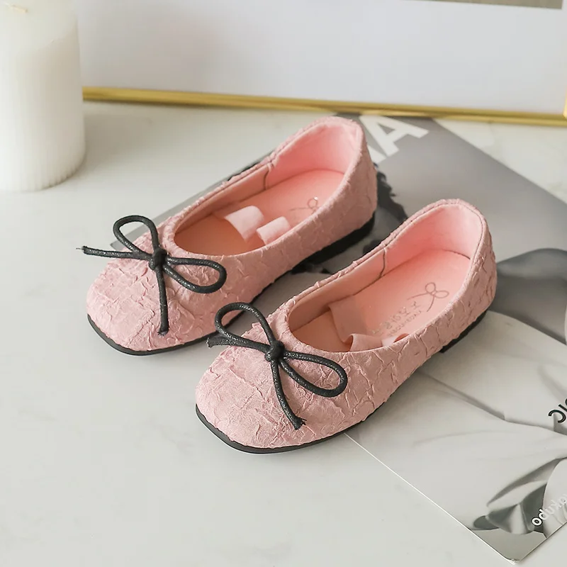 

2019 spring autumn princess cute girl shoes fashion casual party solid bow kid children flat shoe size 26-30 white pink black