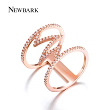 NEWBARK Punk Ring Rose Gold Plated Rings Trendy Geometric Wedding Bague Cubic Zirconia Women Jewelry For Party Gifts