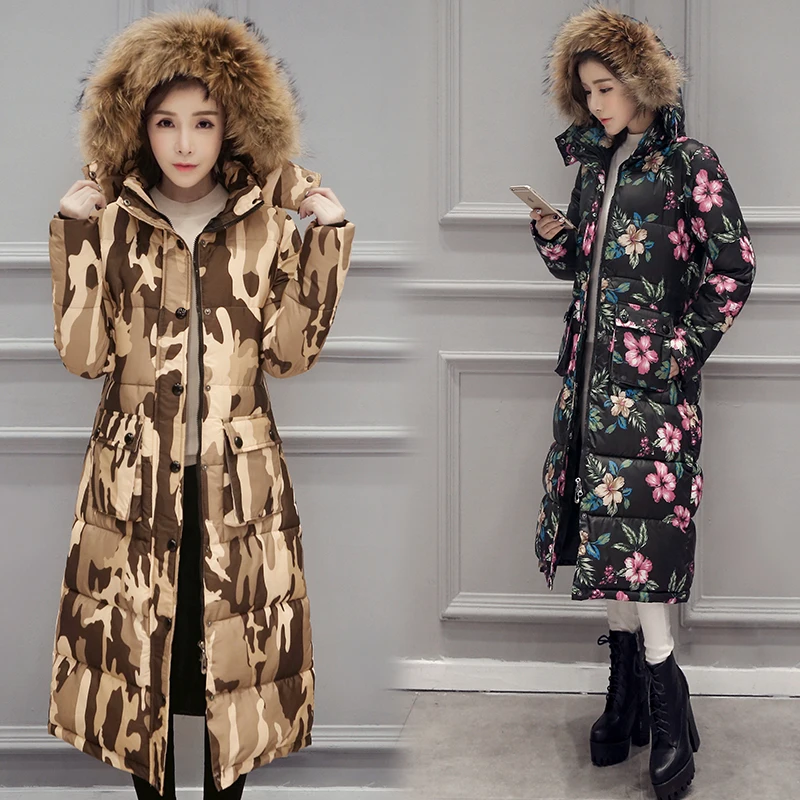 Fashion Winter Long Women Coats Thick Jackets Fur Collar Hooded Down Jacket Lady Parkas Outwear Plus Size BLACK Overcoat C456