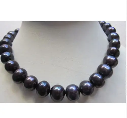 

Jew3112 Rare HUGE 12-14MM SOUTH SEA BLACK PEARL NECKLACE