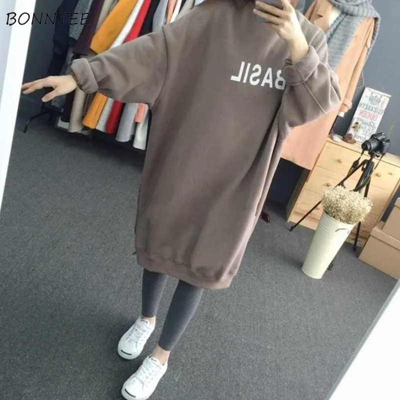 

Hoodies Women Winter Thicker Plus Velvet Warm O-Neck Leisure Letter Printed Long Pullovers Womens Trendy Harajuku Sweatshirts