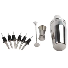9Pcs Professional Cocktail Mixer Set Stainless Steel+Stir Bar Drinks Bartender Tools Accessories Party Bar Set Brewing Kit