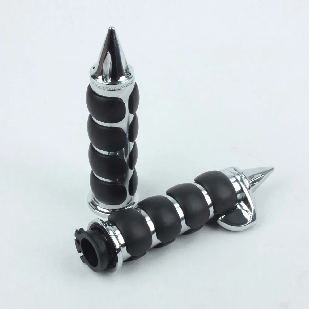 25mm 1" Chrome Black Spike HAND GRIPS for 1" Handlebar Motorcycle