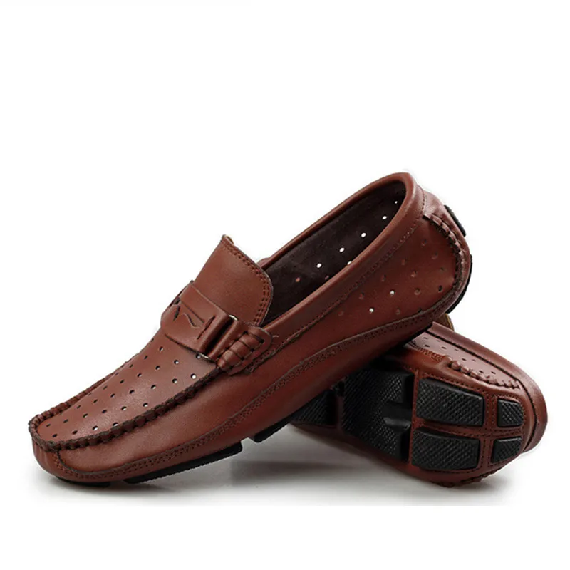 

Summer Breathable Men Loafers Handmade Moccasins Genuine Leather Casual Shoes Slip On Flats Mens Driving Shoes Big Size