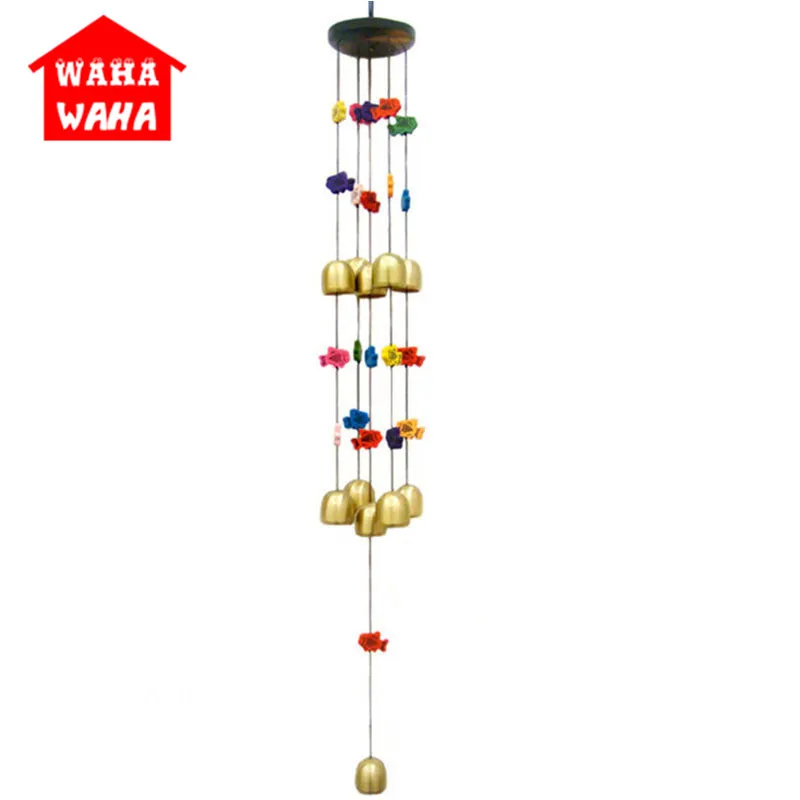 

National Handmade Crafts Wind Chime Colorful Fish Copper Wind Bell Ornaments Wood Fish Windchime Aeolian Bells Home Window Decor