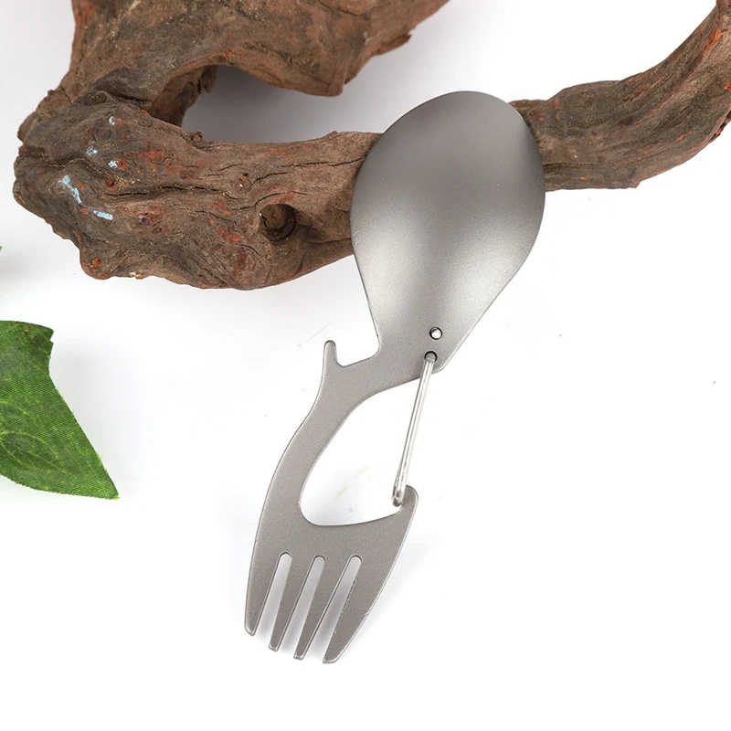 

Outdoor Tableware Multi-Tool Multifunctional Titanium Stainless Steel Fork Spoon Bottle Opener Carabiner Dinnerware Travel Camp
