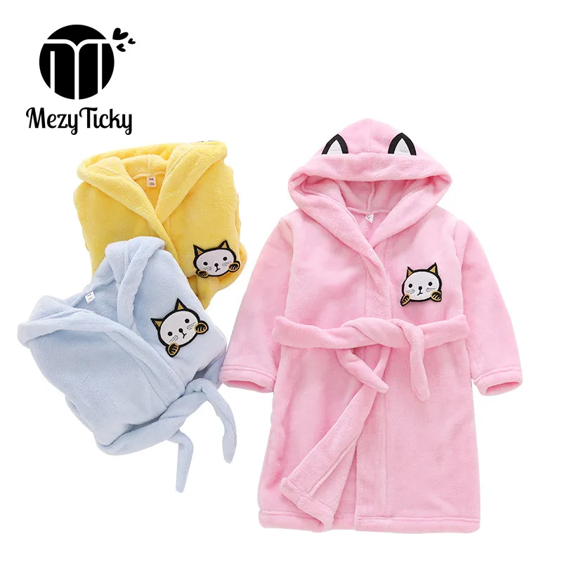  Autumn winter childrens hooded cat pajamas flannel cotton gowns Robes boys girls bathrobes Kids Sof