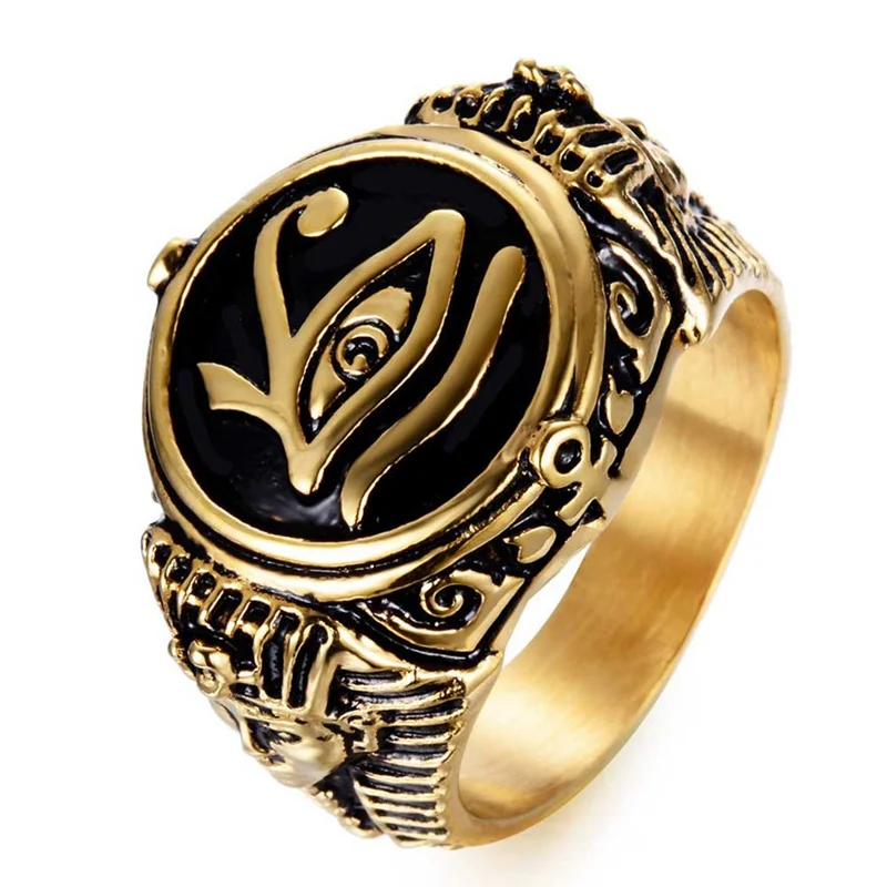 

Mens Stainless Steel Ring Egyptian Pharaohs Eye Of Horus Ra Udjat Gold Color