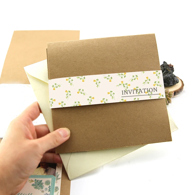  Vintage Kraft Paper Wedding Invitation Flower Invitation Cards DIV Creative Invitation With Customi - 32870520604