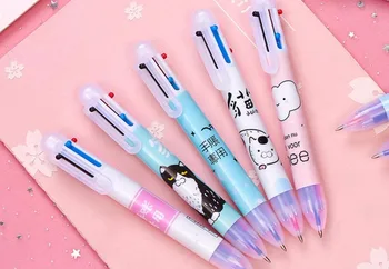 

new korea style Multicolor press ballpoint pen 6 in 1 color cute cartoon pen school prize gift student ballpoint pen 48pc/lot
