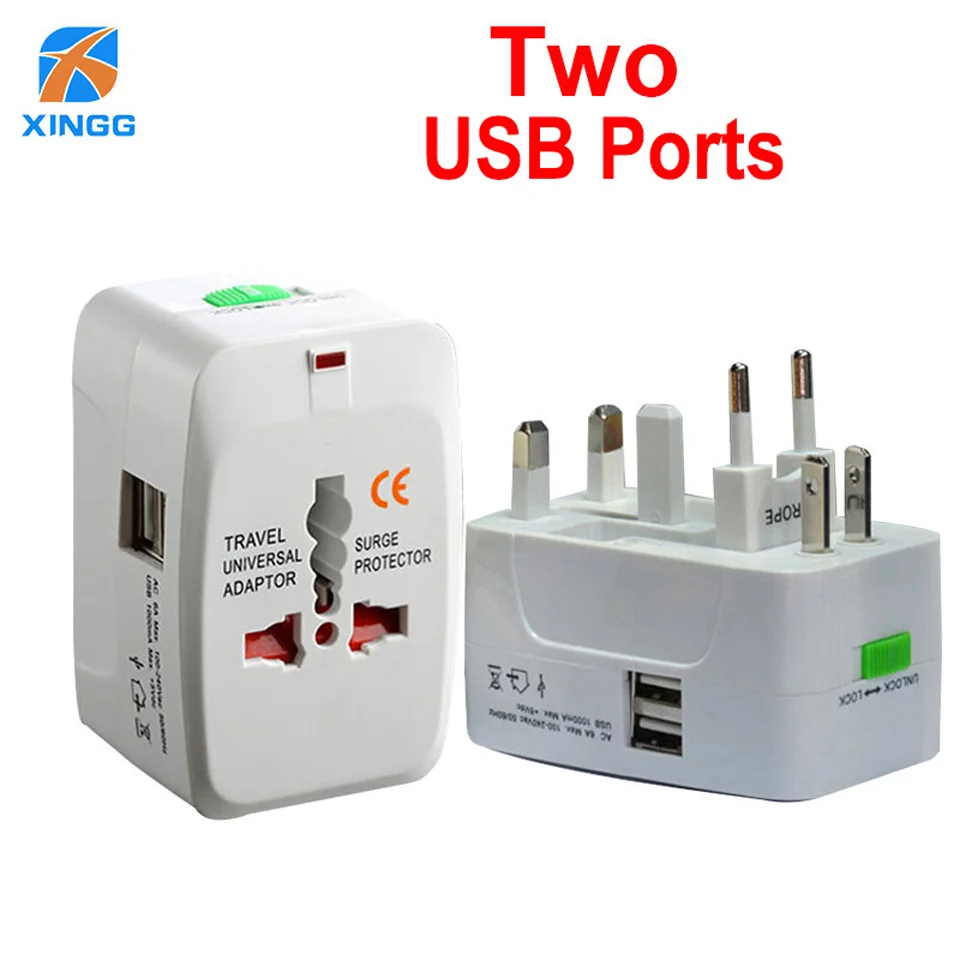 Evrensel Uluslararas AC Elektrik Fi Adapt r 2 USB Ba lant Noktas D nya 