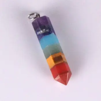 

Reiki Charm Pyramid 7 Chakra Natural Gem Stone Rainbow Layered Dowsing Healing Point Pendants Mandala Pendulum for Jewelry Free