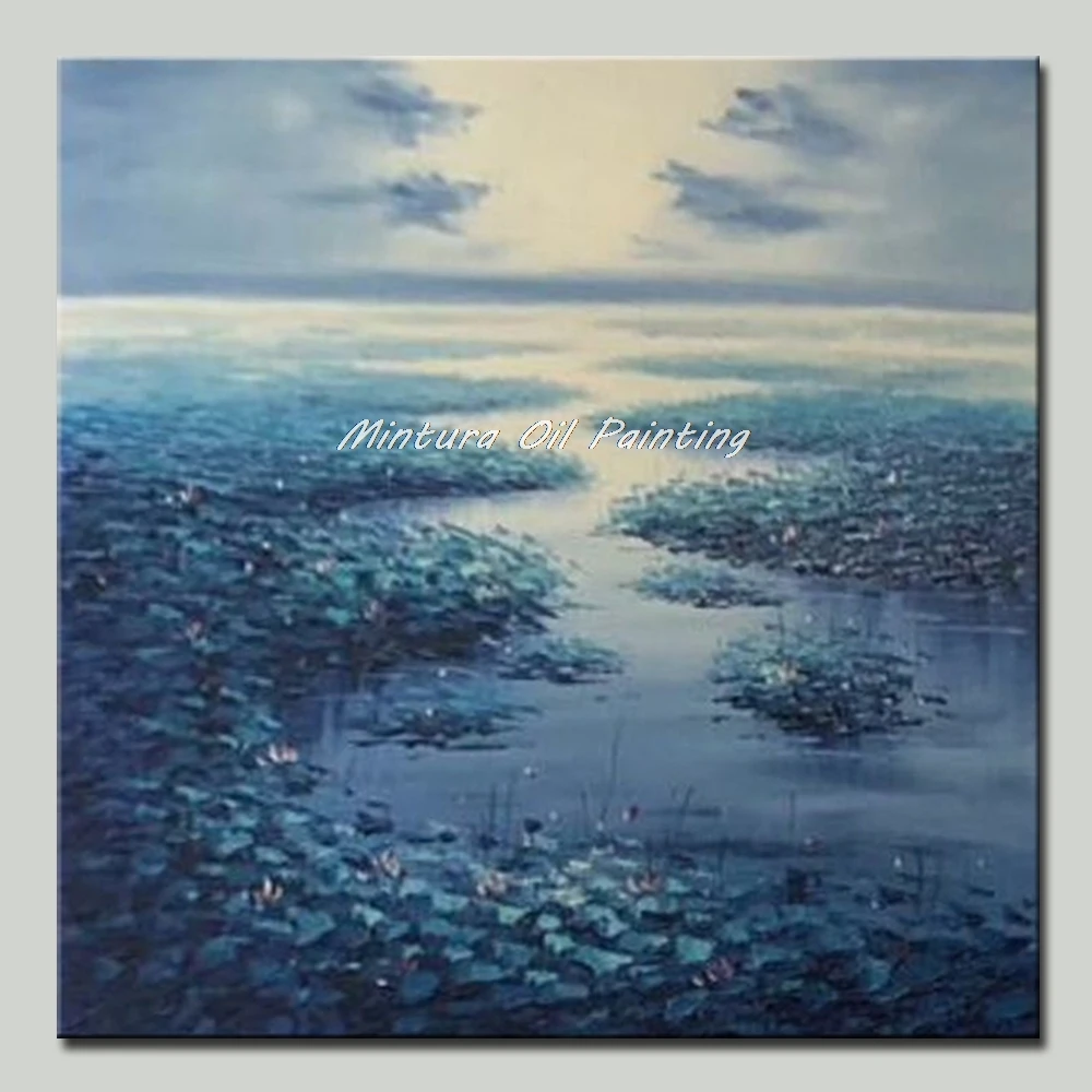 

Mintura Art Hand Painted Acrylic Oil Paintings on Canvas Lake view and Flowers Wall Art Picture Living Room Home Decor No Framed