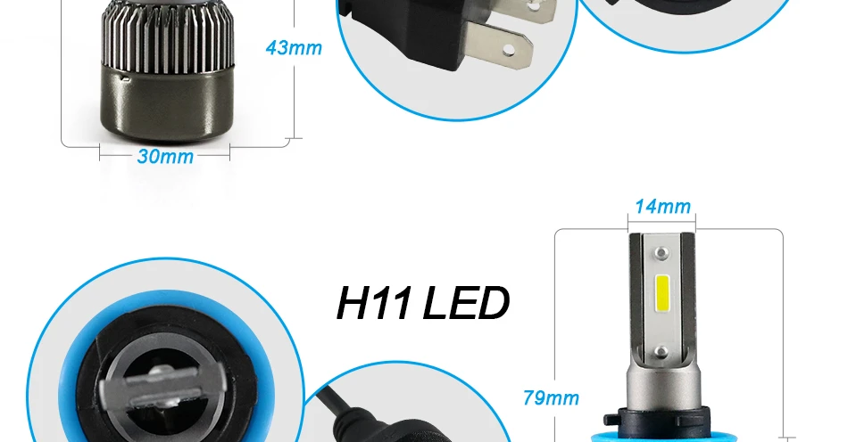 HLXG led A5 mini size slient fan H4 H7 led car headlights H11 9005 900614