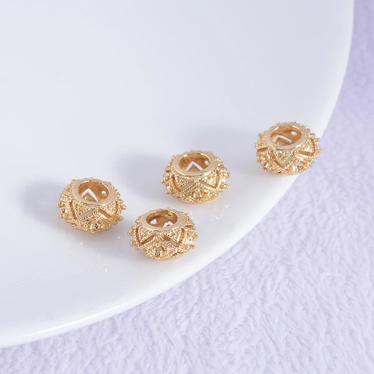 

6PCS 11x6MM 24K Champagne Gold Color Plated Brass Large hole Spacer Beads Bracelet Beads High Quality Diy Jewelry Accessories