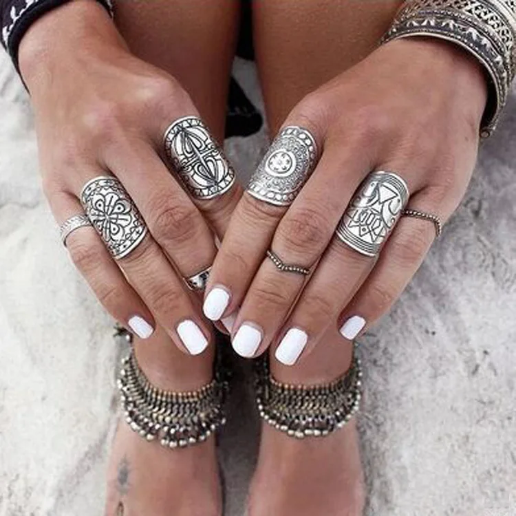 

New Bohemia Vintage Jewelry Unique Carving Tibetan Silver Plated Ring Set for Woman 4PCS/Set Punk Boho Ring Sets dropshipping