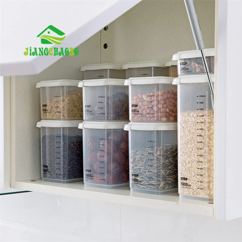 Jiangchaobo 1 قطعة الشاي الحبوب الفول الحبوب التوابل الغذائية البلاستيك حاوية تخزين مربع لل مطبخ ثلاجة