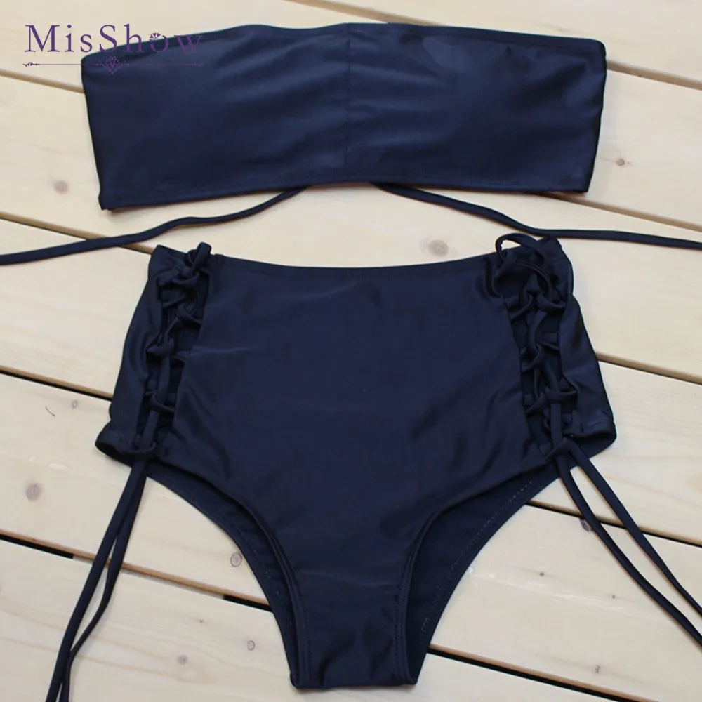 

2019 Bandage Sexy Black Swimwear High Waist Bikini Swimsuits Push Up Women Two Pieces Wrap Brazilian Set Retro Bathing Suits