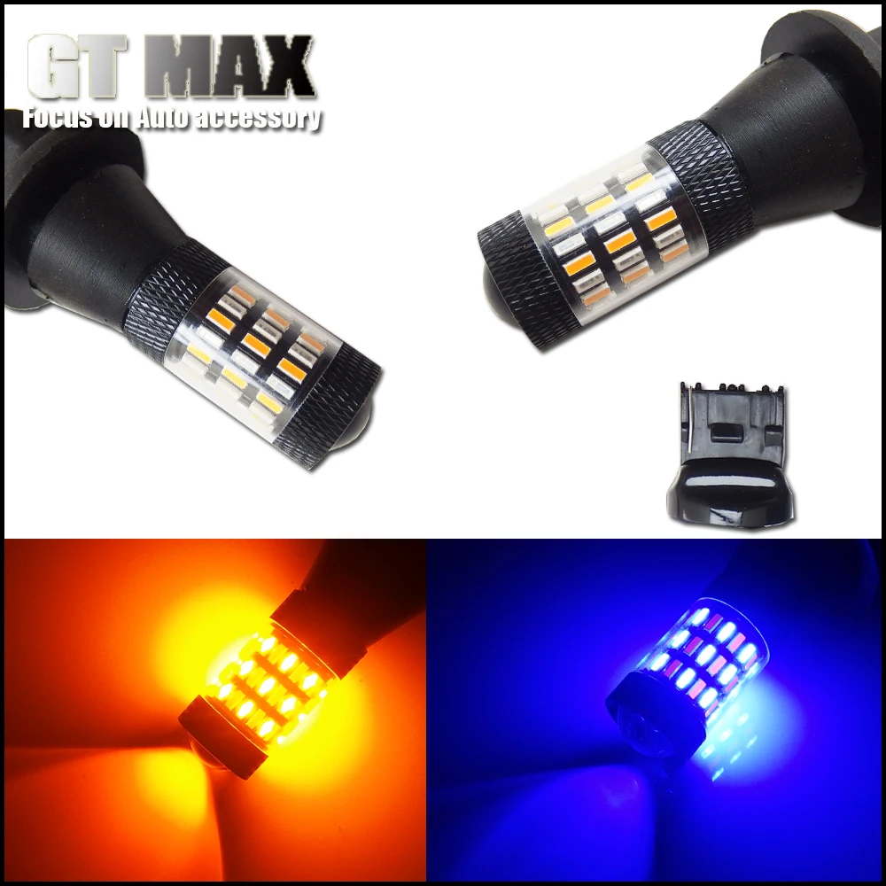 

New Color Arrivals Error Free 7440 T20 Switchback Dual Color Blue & Amber 60-SMD LED Front Turn Signal Lights or DRL Bulbs Kit