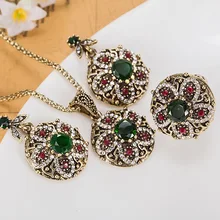 Colorido de La Joyería Turca Establece Mujeres de la Manera Collar Pendiente de La Vendimia Anillos de sistemas de la Joyería Marca Accesorios Indios Para Las Mujeres Set