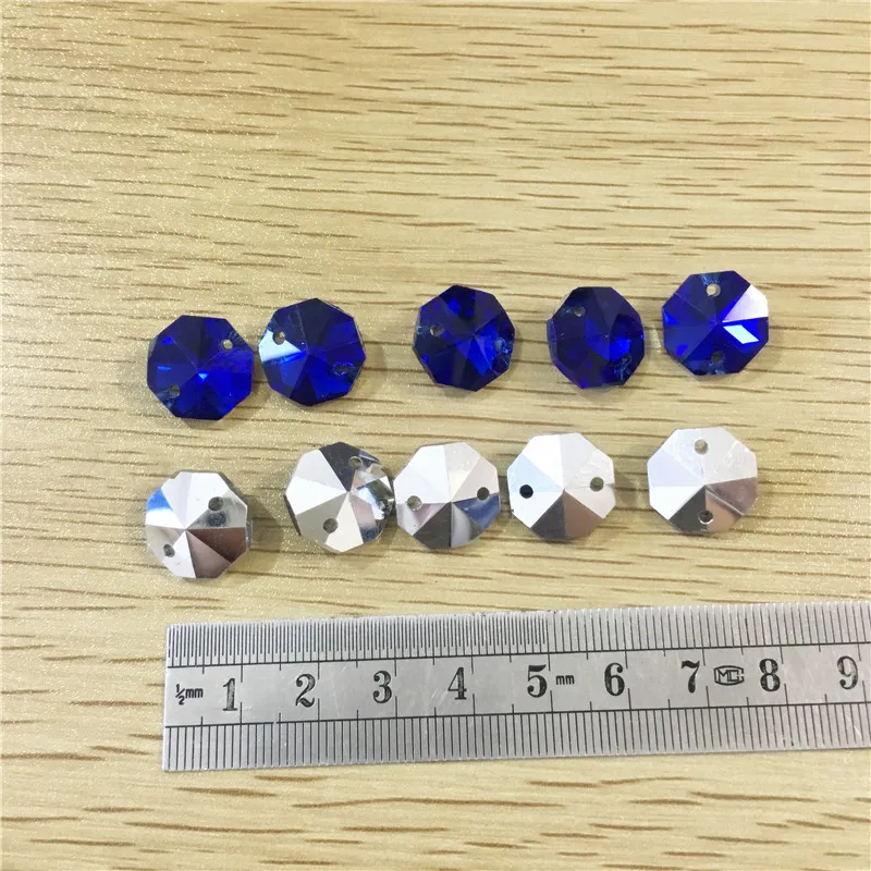 50pcs Blue 14mm 2 Holes Crystal Octagonal Bead Decoration Chandelier Part Prisms 