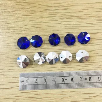 

Special 50pcs 2 Holes Glass Crystal Octagon Beads 14mm Octagonal blue with silver back Crystal Prism Pendants beads for hotel