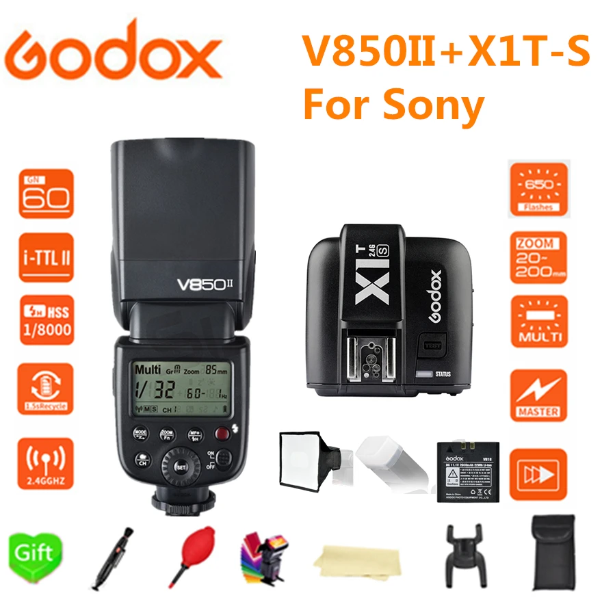 

Godox V850II Flash GN60 2.4G Wirless X System Li-ion Battery Speedlite Flash + X1T-S Trigger for Sony a6000 a7 a6500 cameras
