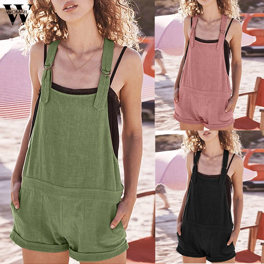 Womail bodysuit Women Summer Casual Solid Adjustable Cotton Pockets Rompers Playsuit Shorts Jumpsuit new 2020 M4 Womail bodysuit Women Summer Casual Solid Adjustable Cotton Pockets Rompers Playsuit Shorts Jumpsuit new 2020 M4